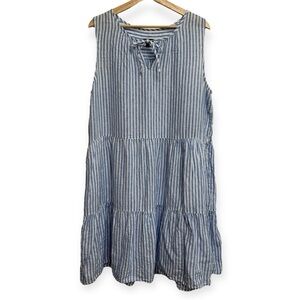 Talbots 100% Linen Striped Tiered Swing Dress